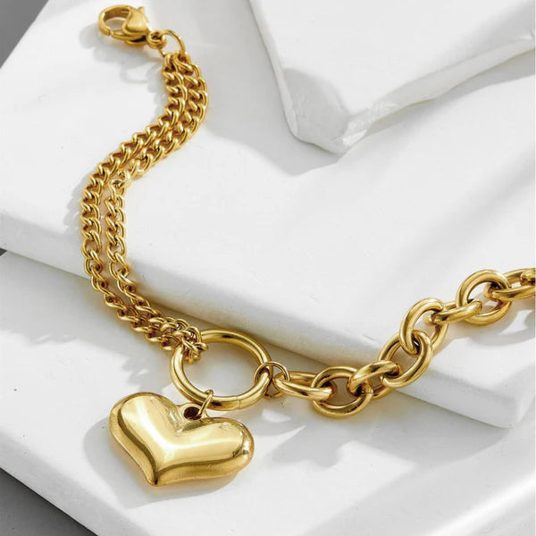 Gold-Plated Heart Charm Bracelet | Anti-Tarnish, Waterproof & Hypoallergenic