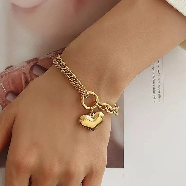 Gold-Plated Heart Charm Bracelet | Anti-Tarnish, Waterproof & Hypoallergenic
