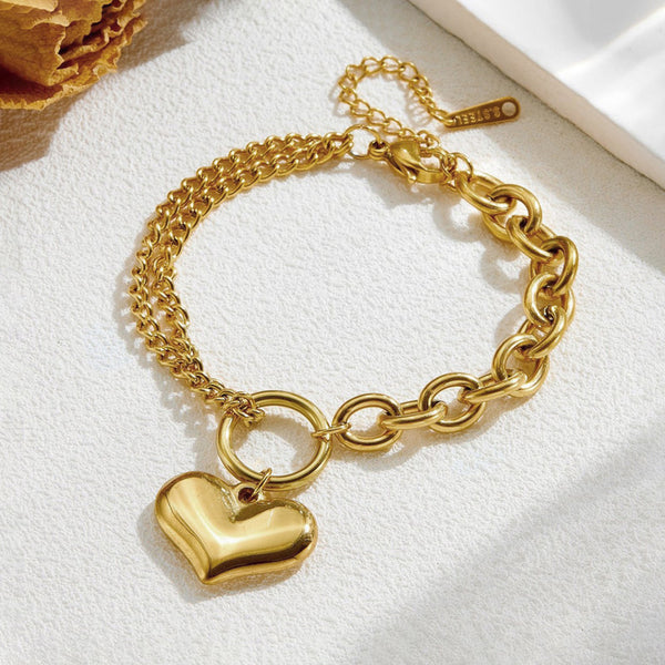 Gold-Plated Heart Charm Bracelet | Anti-Tarnish, Waterproof & Hypoallergenic