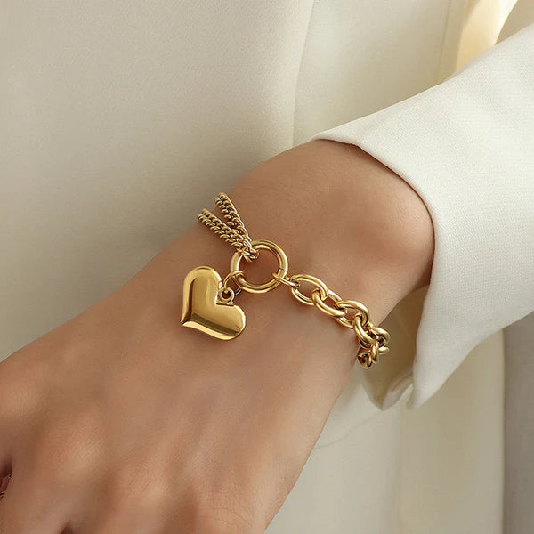 Gold-Plated Heart Charm Bracelet | Anti-Tarnish, Waterproof & Hypoallergenic
