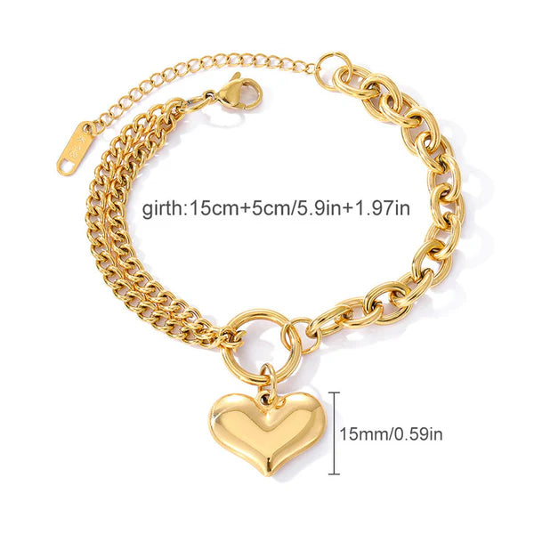 Gold-Plated Heart Charm Bracelet | Anti-Tarnish, Waterproof & Hypoallergenic