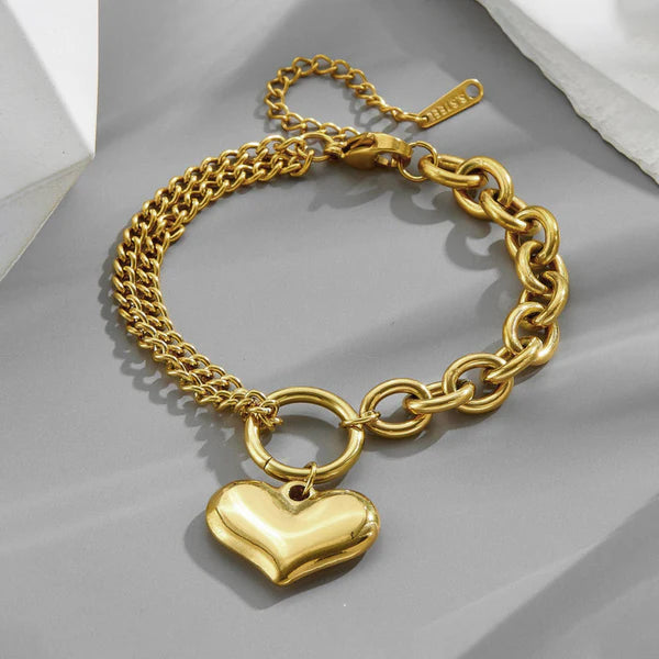 Gold-Plated Heart Charm Bracelet | Anti-Tarnish, Waterproof & Hypoallergenic