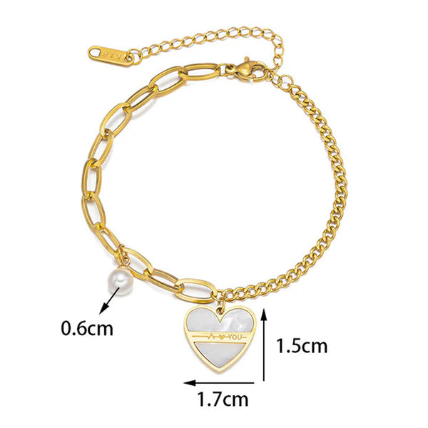 Gold-Plated Heart & Pearl Charm Bracelet | Anti-Tarnish, Waterproof & Hypoallergenic
