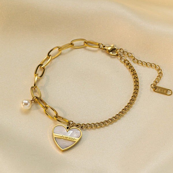 Gold-Plated Heart & Pearl Charm Bracelet | Anti-Tarnish, Waterproof & Hypoallergenic