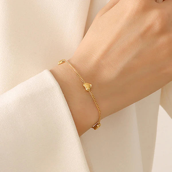 Gold-Plated Heart Charm Wraparound Bracelet | Stainless Steel, Anti-Tarnish, Waterproof & Hypoallergenic