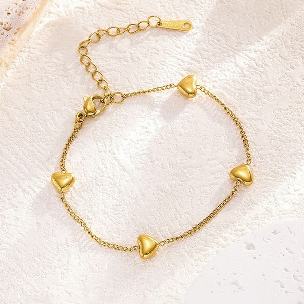 Gold-Plated Heart Charm Wraparound Bracelet | Stainless Steel, Anti-Tarnish, Waterproof & Hypoallergenic