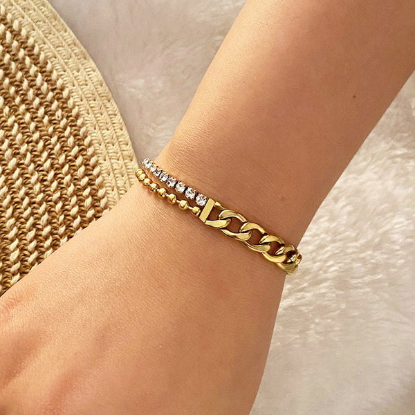 Gold-Plated Cuban Link & CZ Tennis Bracelet | Anti-Tarnish, Waterproof & Hypoallergenic