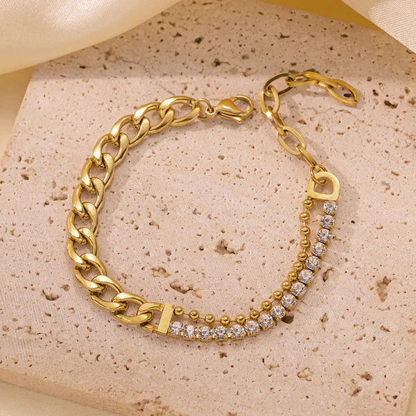 Gold-Plated Cuban Link & CZ Tennis Bracelet | Anti-Tarnish, Waterproof & Hypoallergenic