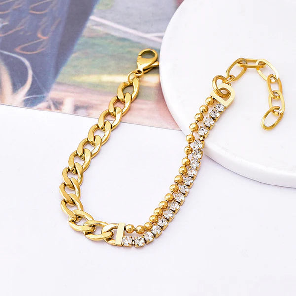 Gold-Plated Cuban Link & CZ Tennis Bracelet | Anti-Tarnish, Waterproof & Hypoallergenic