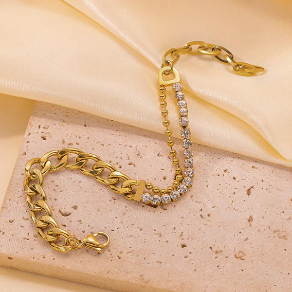 Gold-Plated Cuban Link & CZ Tennis Bracelet | Anti-Tarnish, Waterproof & Hypoallergenic
