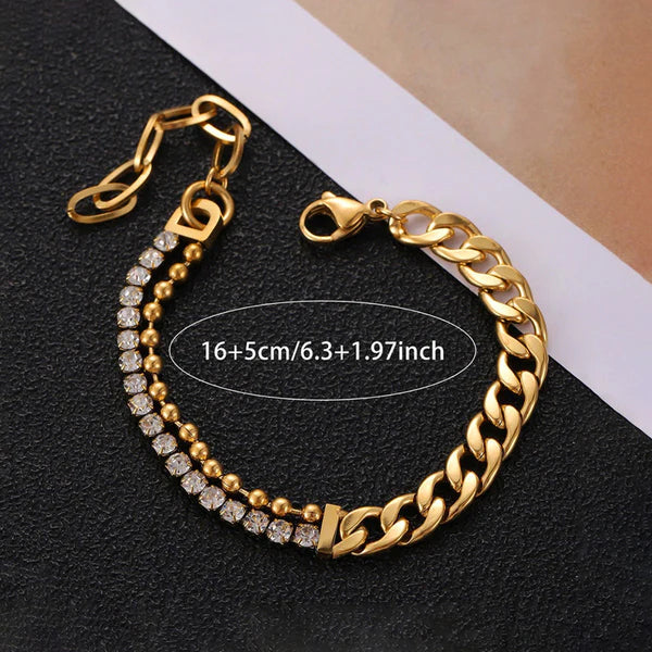 Gold-Plated Cuban Link & CZ Tennis Bracelet | Anti-Tarnish, Waterproof & Hypoallergenic