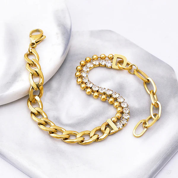 Gold-Plated Cuban Link & CZ Tennis Bracelet | Anti-Tarnish, Waterproof & Hypoallergenic