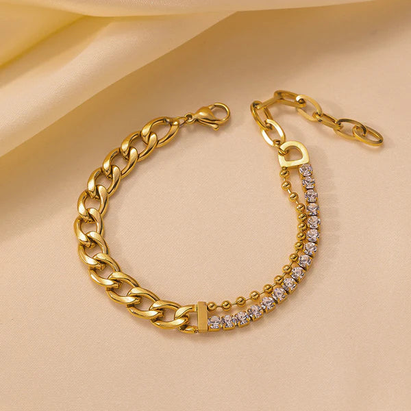 Gold-Plated Cuban Link & CZ Tennis Bracelet | Anti-Tarnish, Waterproof & Hypoallergenic