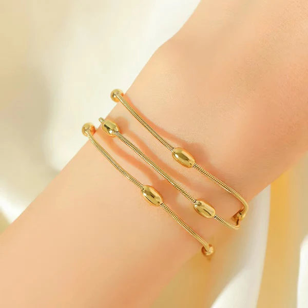 Gold-Plated Triple-Strand Wraparound Necklace-Bracelet | Stainless Steel, Anti-Tarnish, Waterproof & Hypoallergenic
