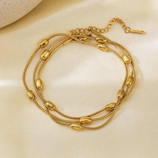 Gold-Plated Triple-Strand Wraparound Necklace-Bracelet | Stainless Steel, Anti-Tarnish, Waterproof & Hypoallergenic