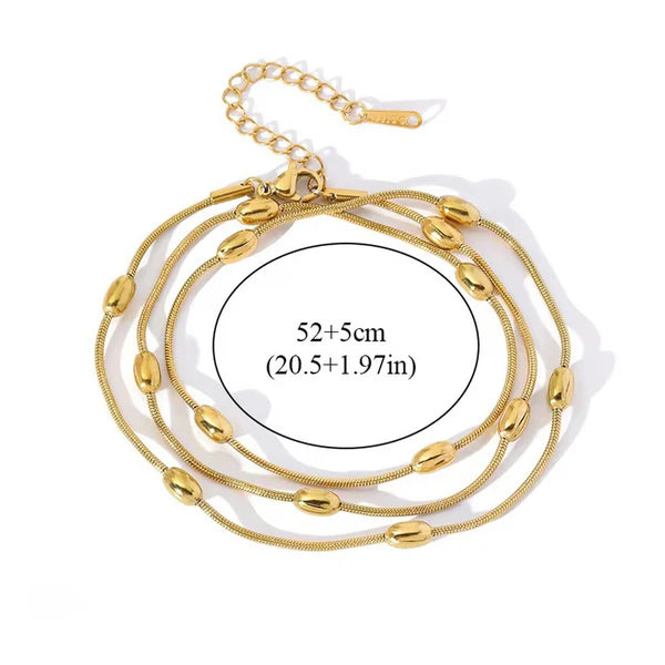 Gold-Plated Triple-Strand Wraparound Necklace-Bracelet | Stainless Steel, Anti-Tarnish, Waterproof & Hypoallergenic