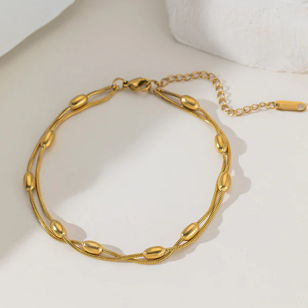 Gold-Plated Triple-Strand Wraparound Necklace-Bracelet | Stainless Steel, Anti-Tarnish, Waterproof & Hypoallergenic