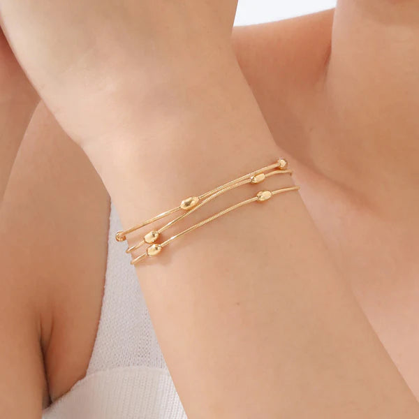 Gold-Plated Triple-Strand Wraparound Necklace-Bracelet | Stainless Steel, Anti-Tarnish, Waterproof & Hypoallergenic