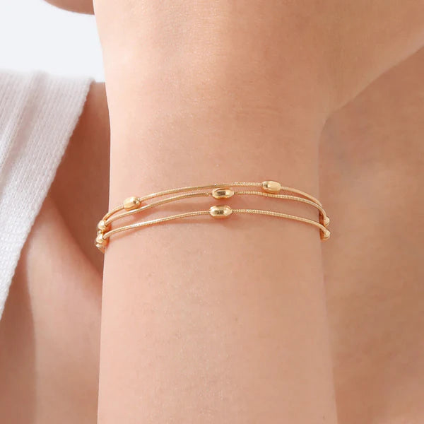 Gold-Plated Triple-Strand Wraparound Necklace-Bracelet | Stainless Steel, Anti-Tarnish, Waterproof & Hypoallergenic