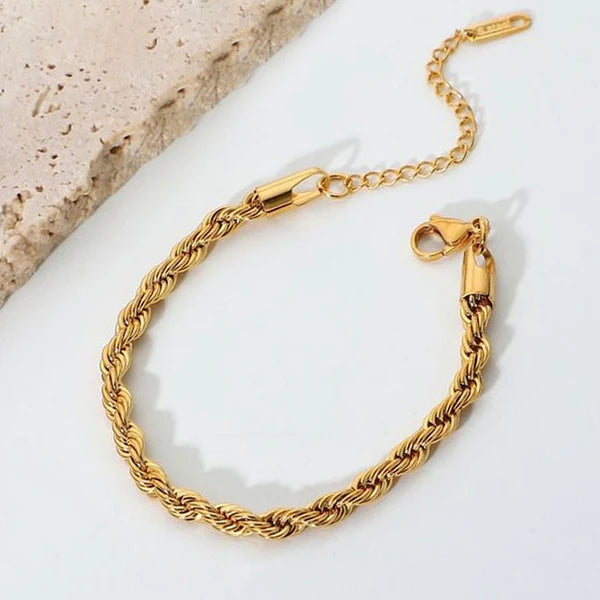 Gold-Plated Rope Chain Wraparound Bracelet | Stainless Steel, Anti-Tarnish, Waterproof & Hypoallergenic
