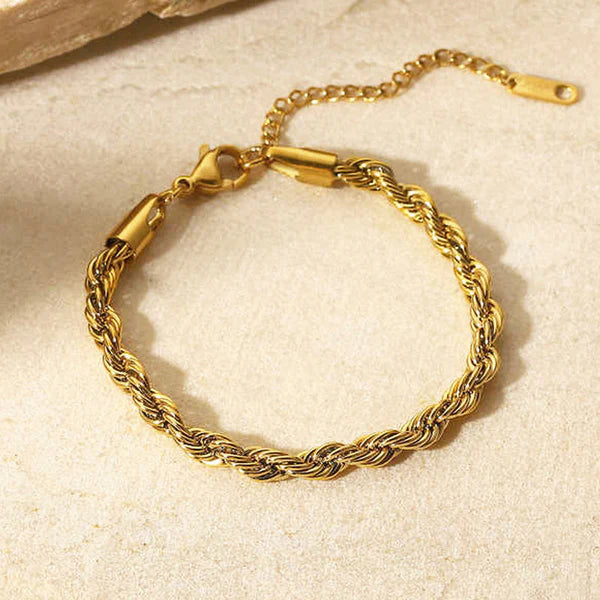 Gold-Plated Rope Chain Wraparound Bracelet | Stainless Steel, Anti-Tarnish, Waterproof & Hypoallergenic