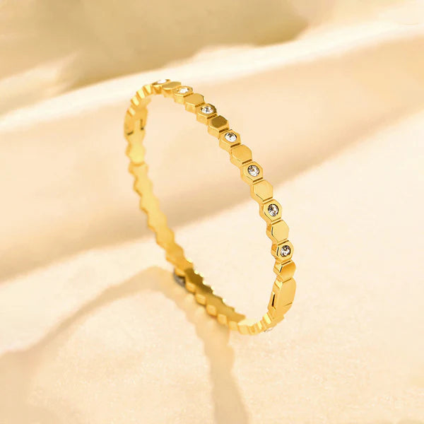 Gold-Plated Hexagonal AD Bangle Bracelet | Anti-Tarnish, Waterproof & Hypoallergenic