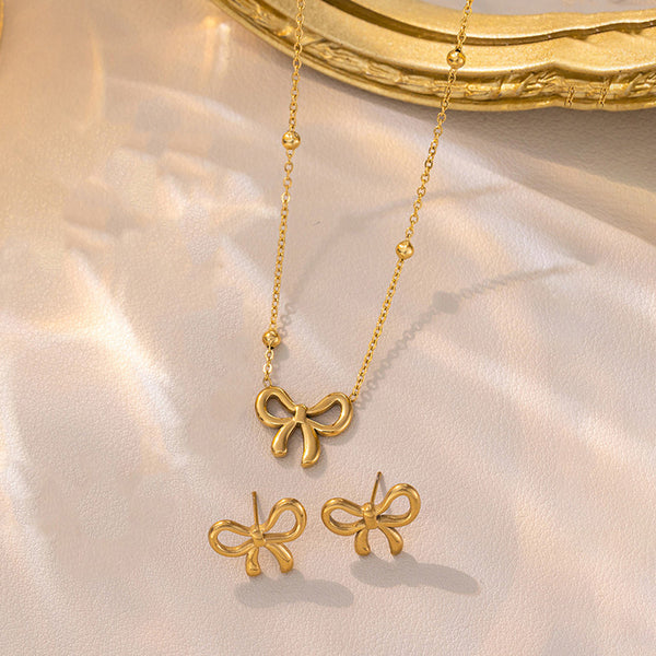 Gold-Plated Bow Jewellery Set | Elegant Necklace & Earrings, Anti-Tarnish & Hypoallergenic