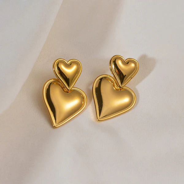 Gold-Plated Double Heart Shaped Earrings | Anti-Tarnish, Waterproof & Hypoallergenic