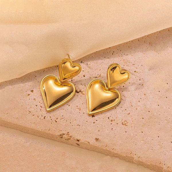 Gold-Plated Double Heart Shaped Earrings | Anti-Tarnish, Waterproof & Hypoallergenic