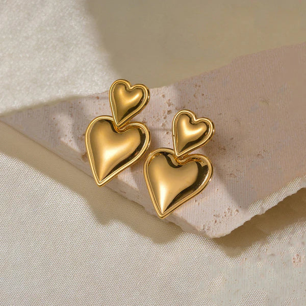 Gold-Plated Double Heart Shaped Earrings | Anti-Tarnish, Waterproof & Hypoallergenic