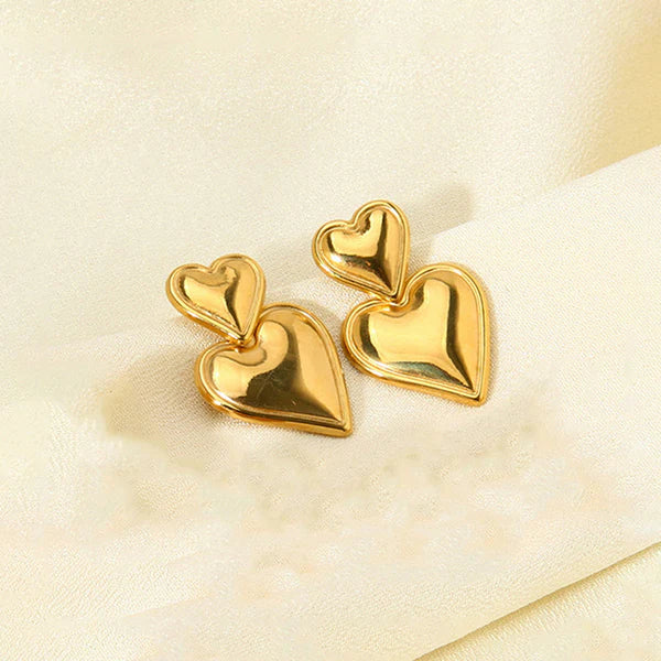 Gold-Plated Double Heart Shaped Earrings | Anti-Tarnish, Waterproof & Hypoallergenic
