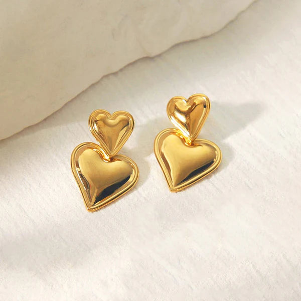 Gold-Plated Double Heart Shaped Earrings | Anti-Tarnish, Waterproof & Hypoallergenic