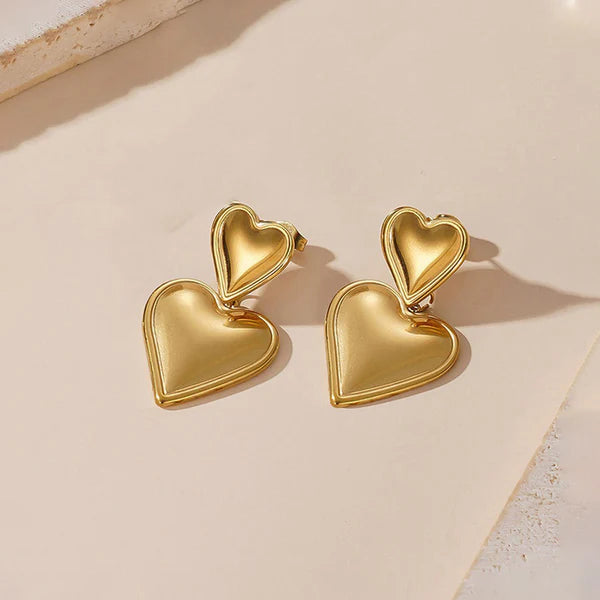 Gold-Plated Double Heart Shaped Earrings | Anti-Tarnish, Waterproof & Hypoallergenic