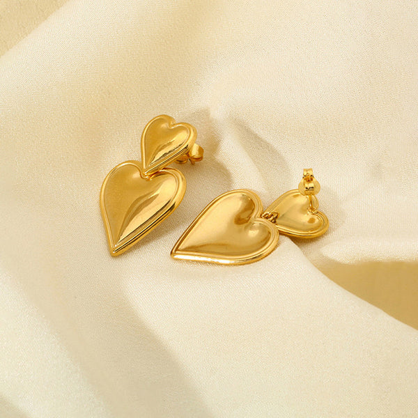 Gold-Plated Double Heart Shaped Earrings | Anti-Tarnish, Waterproof & Hypoallergenic