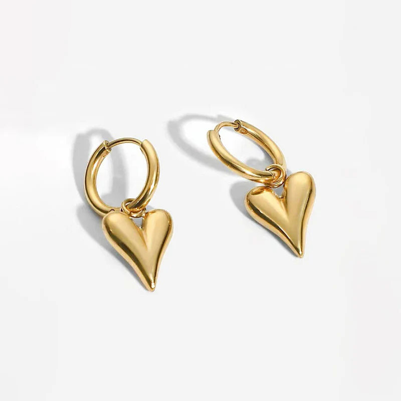 Gold Puffed Heart Huggie Hoop Earrings | Stainless Steel, Anti-Tarnish, Waterproof & Hypoallergenic
