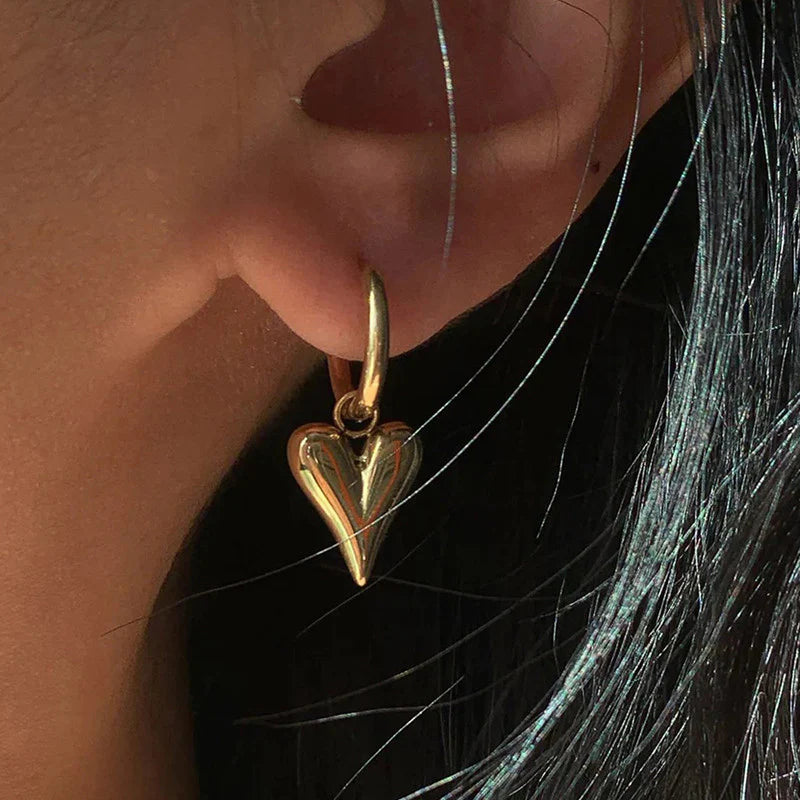 Gold Puffed Heart Huggie Hoop Earrings | Stainless Steel, Anti-Tarnish, Waterproof & Hypoallergenic