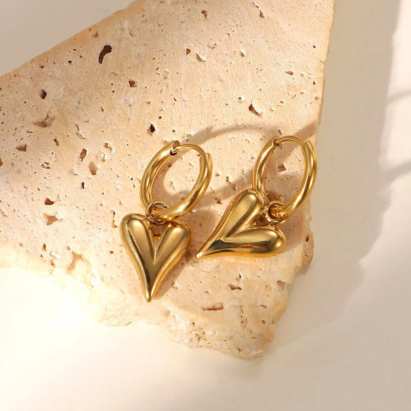 Gold Puffed Heart Huggie Hoop Earrings | Stainless Steel, Anti-Tarnish, Waterproof & Hypoallergenic