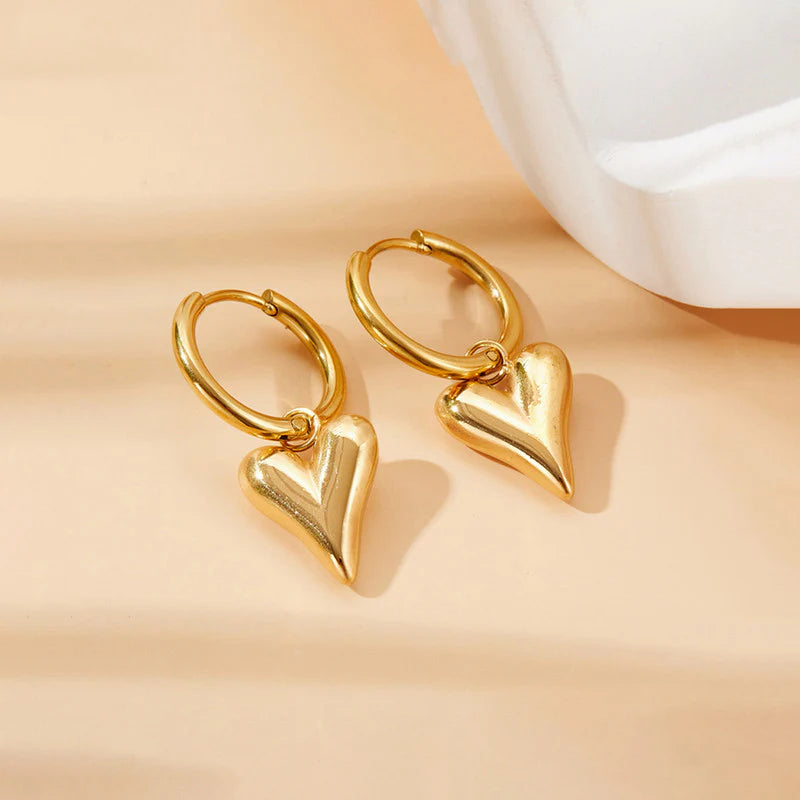 Gold Puffed Heart Huggie Hoop Earrings | Stainless Steel, Anti-Tarnish, Waterproof & Hypoallergenic