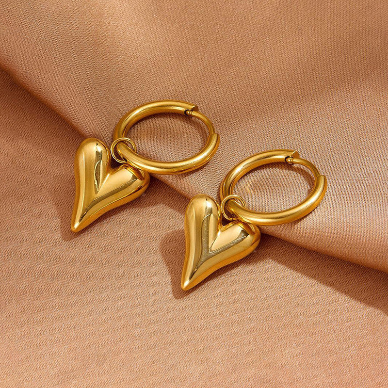 Gold Puffed Heart Huggie Hoop Earrings | Stainless Steel, Anti-Tarnish, Waterproof & Hypoallergenic