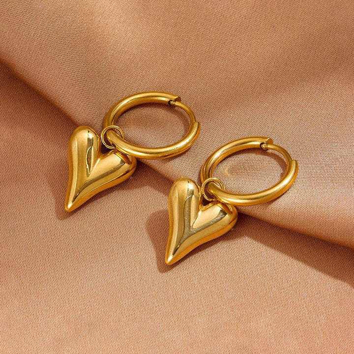 Gold Puffed Heart Huggie Hoop Earrings | Stainless Steel, Anti-Tarnish, Waterproof & Hypoallergenic