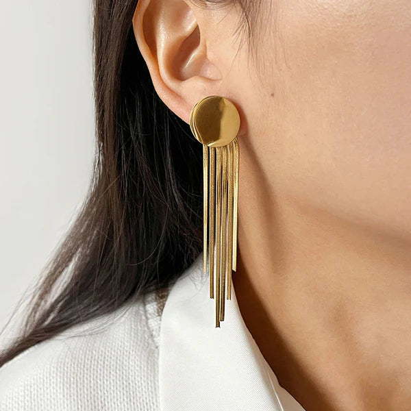 Gold-Plated Geometric Tassel Earrings | Stainless Steel, Statement Design, Anti-Tarnish & Hypoallergenic (Copy)