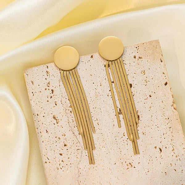 Gold-Plated Geometric Tassel Earrings | Stainless Steel, Statement Design, Anti-Tarnish & Hypoallergenic (Copy)