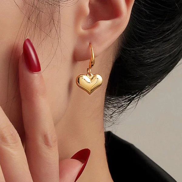 Gold-Plated Heart Drop Earrings | Stainless Steel, Anti-Tarnish, Waterproof & Hypoallergenic