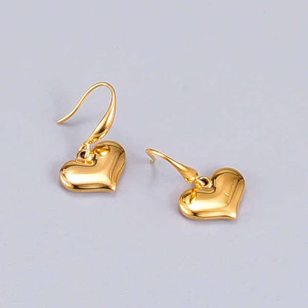Gold-Plated Heart Drop Earrings | Stainless Steel, Anti-Tarnish, Waterproof & Hypoallergenic