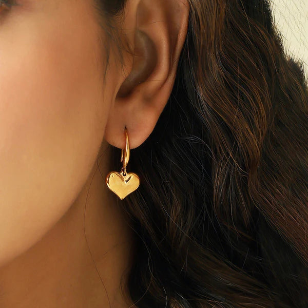 Gold-Plated Heart Drop Earrings | Stainless Steel, Anti-Tarnish, Waterproof & Hypoallergenic