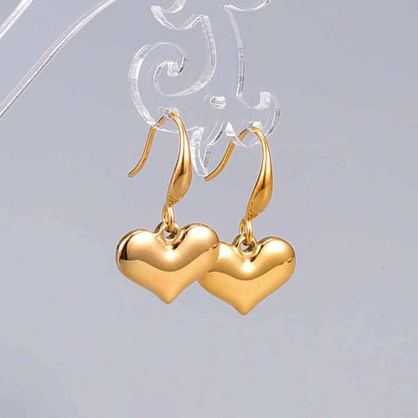 Gold-Plated Heart Drop Earrings | Stainless Steel, Anti-Tarnish, Waterproof & Hypoallergenic