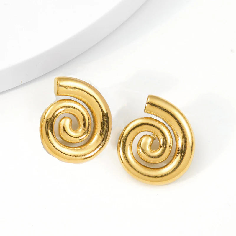 Gold Spiral Stud Earrings | Bold Minimal Design, Stainless Steel, Anti-Tarnish, Waterproof & Hypoallergenic