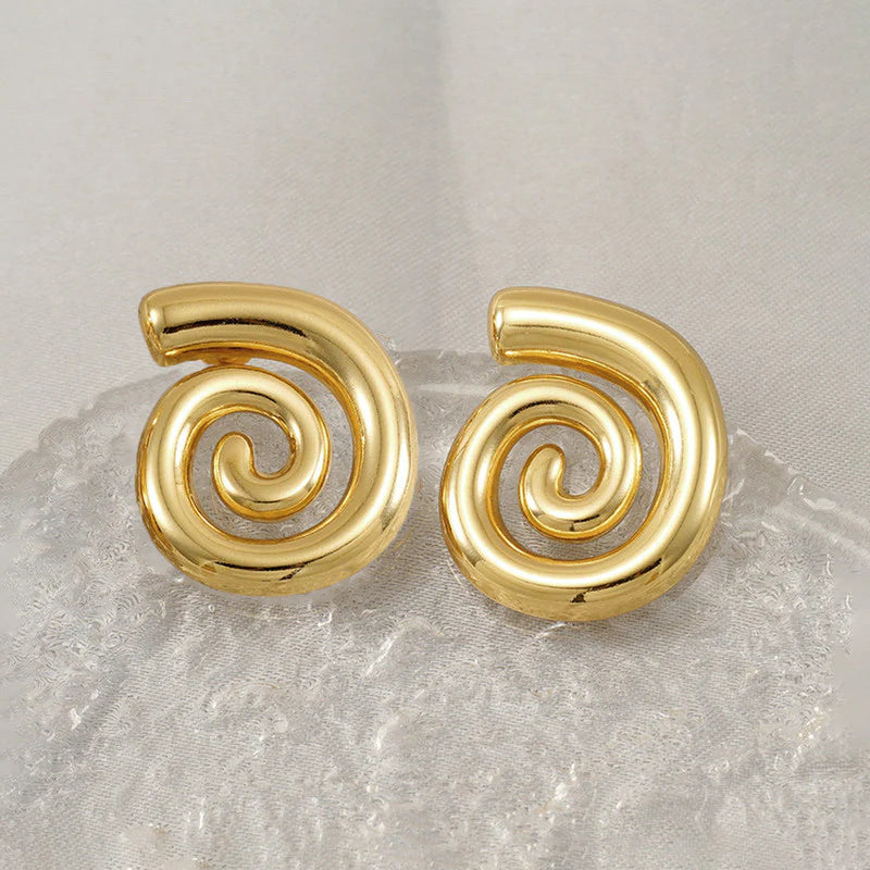 Gold Spiral Stud Earrings | Bold Minimal Design, Stainless Steel, Anti-Tarnish, Waterproof & Hypoallergenic