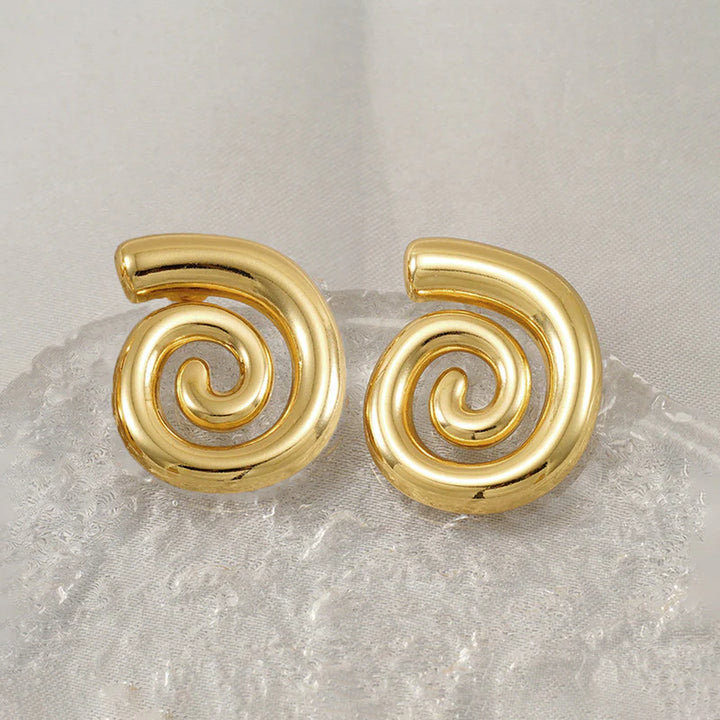 Gold Spiral Stud Earrings | Bold Minimal Design, Stainless Steel, Anti-Tarnish, Waterproof & Hypoallergenic