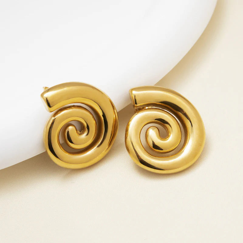 Gold Spiral Stud Earrings | Bold Minimal Design, Stainless Steel, Anti-Tarnish, Waterproof & Hypoallergenic